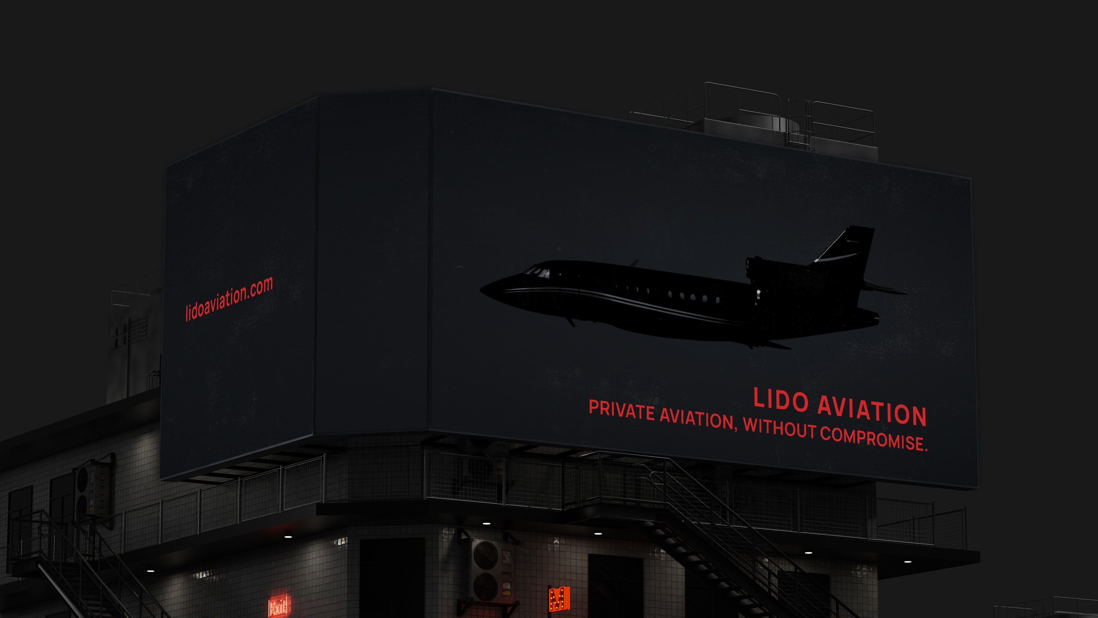 Lido Aviation night billboard campaign