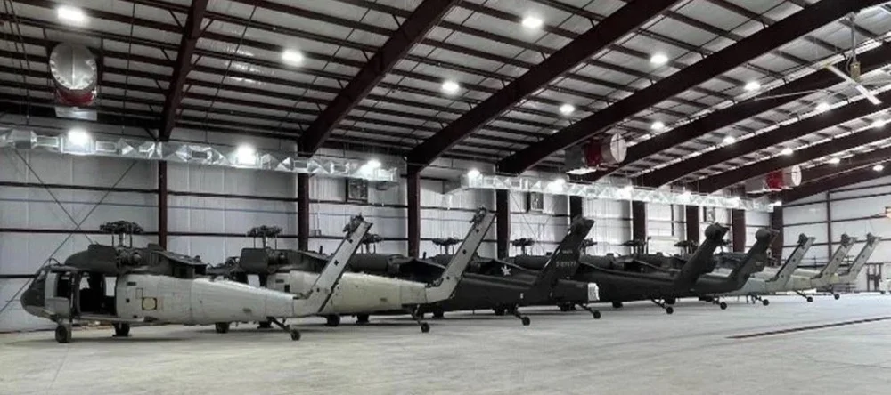 Black Hawk fleet lined up in the hangar