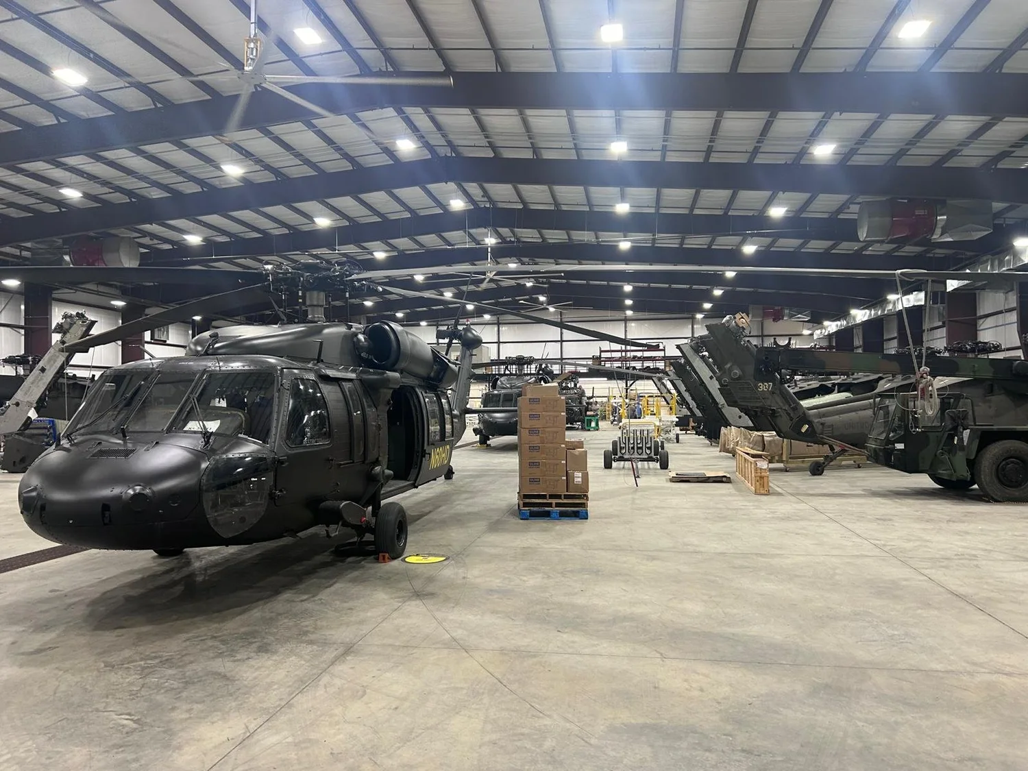 UH 60 Black Hawk N60HD side view in the hangar